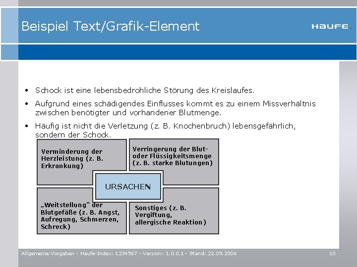 Beispiel Text/Grafik-Element • Schock ist eine lebensbedrohliche Störung des Kreislaufes. • Aufgrund eines schädigendes