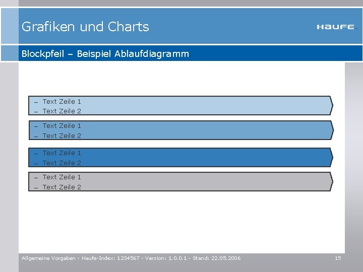 Grafiken und Charts Blockpfeil – Beispiel Ablaufdiagramm – Text Zeile 1 – Text Zeile