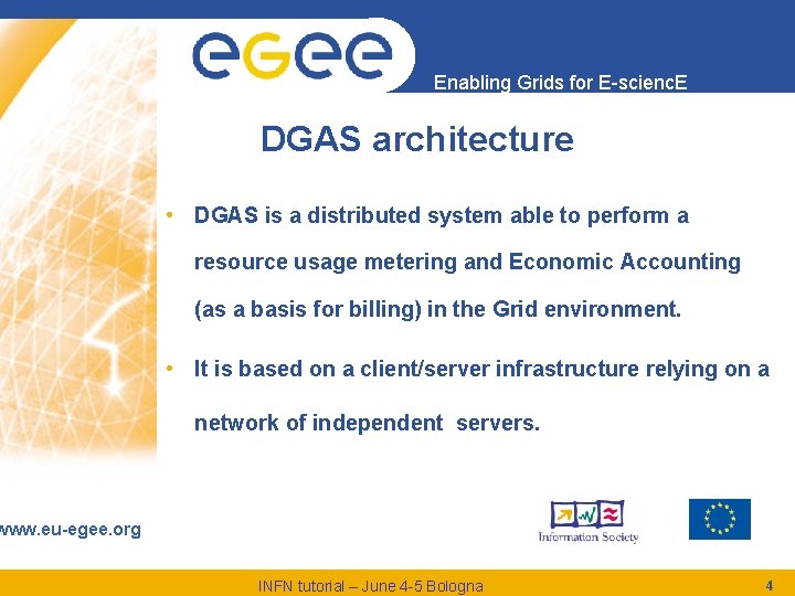 Enabling Grids for E-scienc. E DGAS architecture • DGAS is a distributed system able