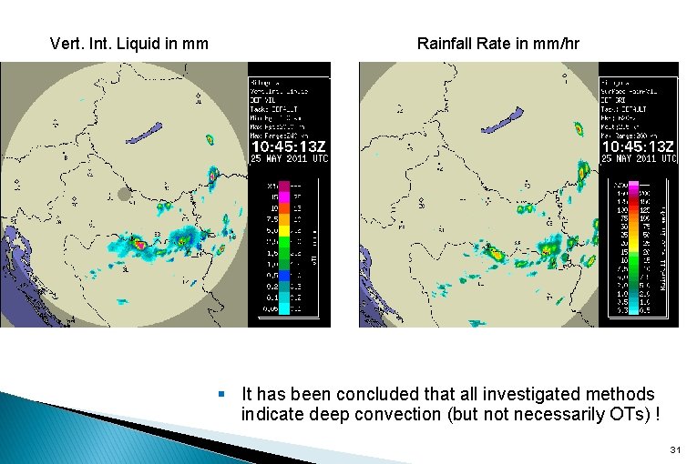 Vert. Int. Liquid in mm Rainfall Rate in mm/hr § It has been concluded