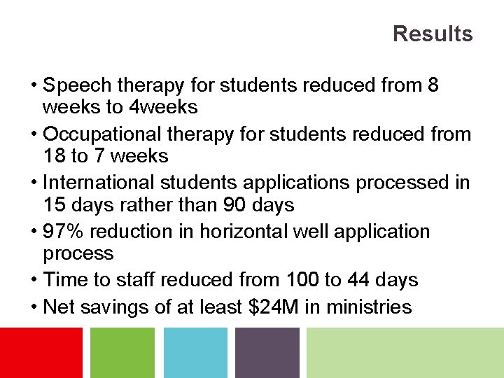 Results • Speech therapy for students reduced from 8 weeks to 4 weeks •