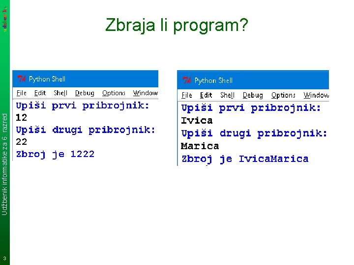 Udžbenik informatike za 6. razred Zbraja li program? 3 