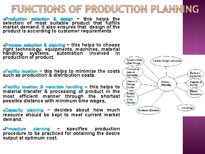 Production selection & design – this helps the selection of most suitable product that