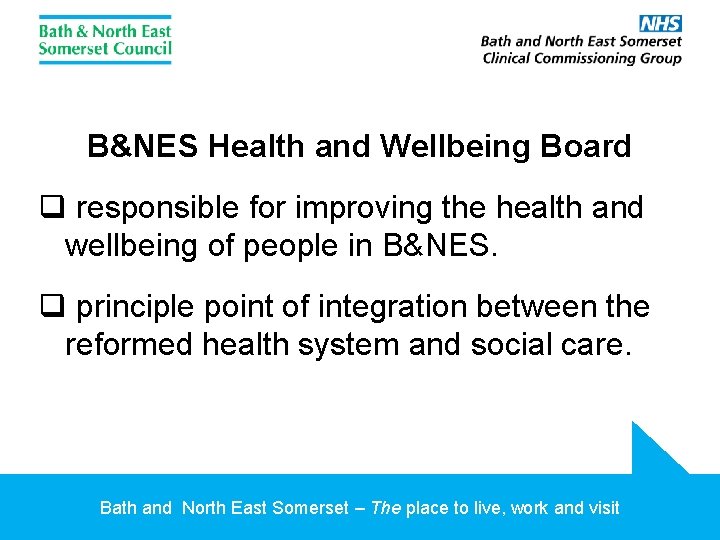 B&NES Health and Wellbeing Board q responsible for improving the health and wellbeing of