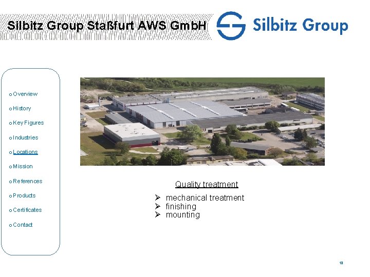 Silbitz Group Staßfurt AWS Gmb. H o Overview o History o Key Figures o