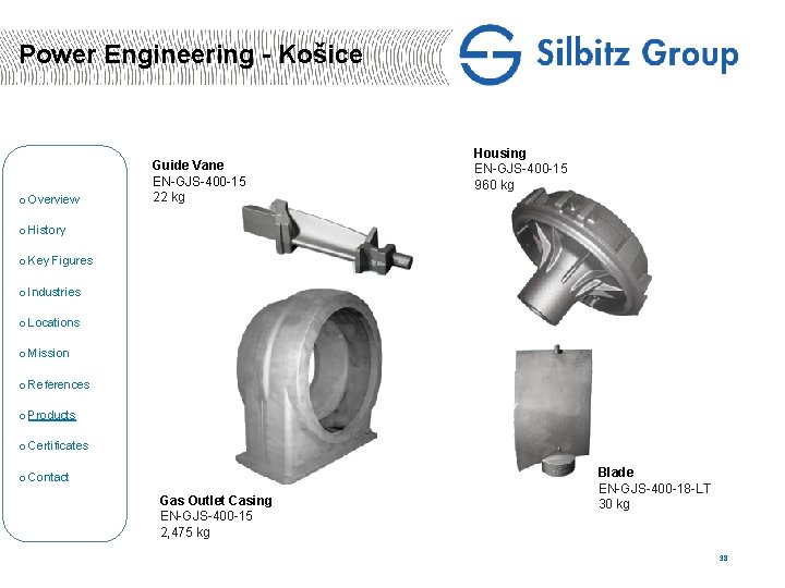 Power Engineering - Košice o Overview Guide Vane EN-GJS-400 -15 22 kg Housing EN-GJS-400