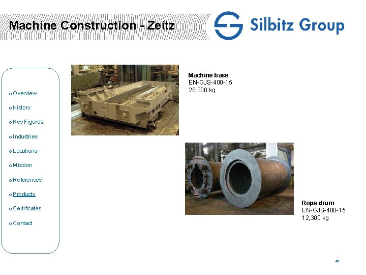 Machine Construction - Zeitz o Overview Machine base EN-GJS-400 -15 28, 300 kg o