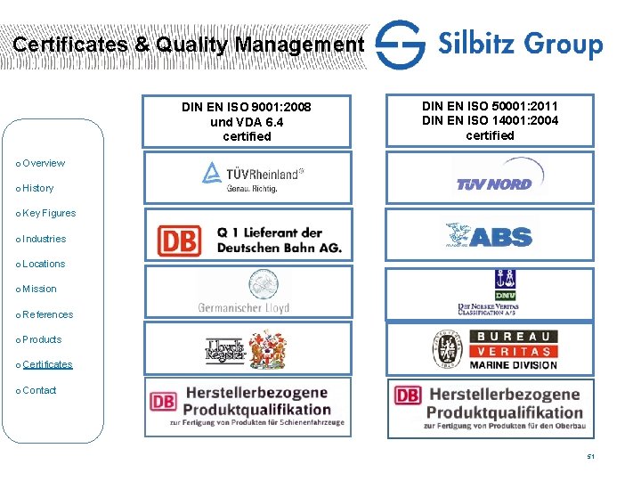 Certificates & Quality Management DIN EN ISO 50001: 2011 DIN EN ISO 14001: 2004