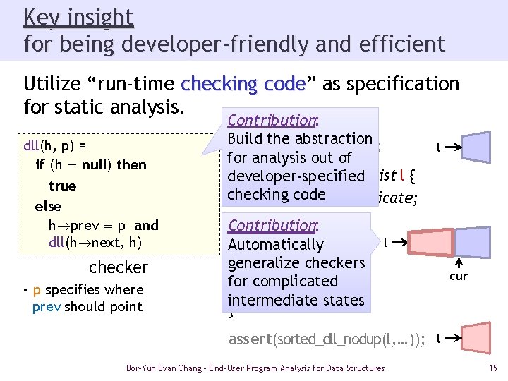 Key insight for being developer-friendly and efficient Utilize “run-time checking code” code as specification