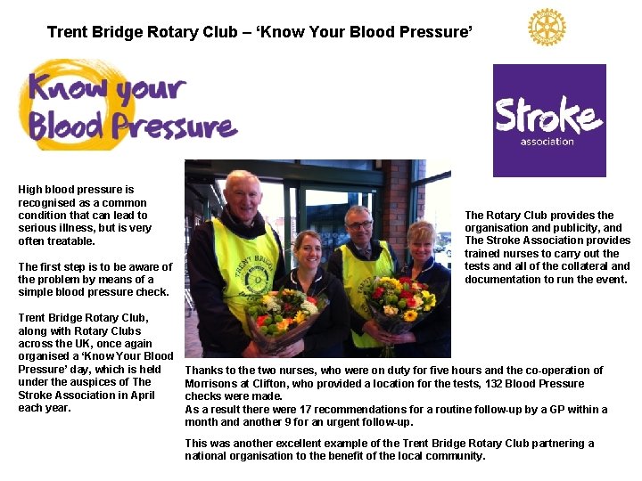 Trent Bridge Rotary Club – ‘Know Your Blood Pressure’ High blood pressure is recognised