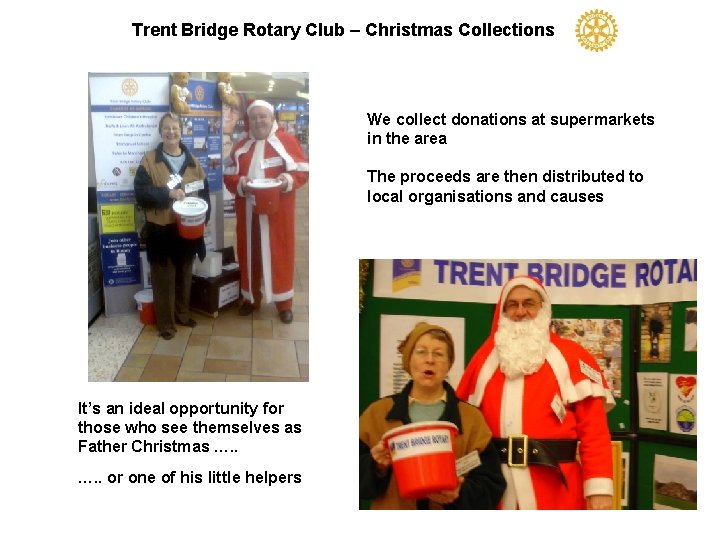 Trent Bridge Rotary Club – Christmas Collections We collect donations at supermarkets in the