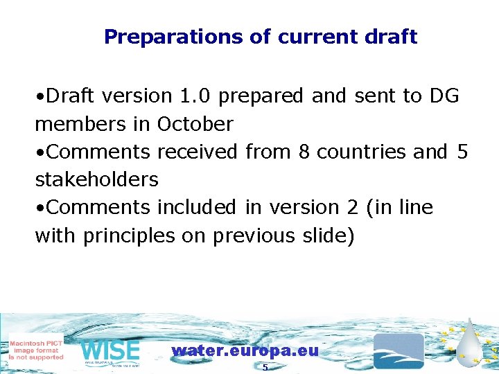 Preparations of current draft • Draft version 1. 0 prepared and sent to DG