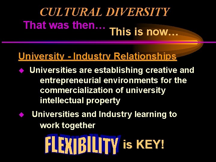 CULTURAL DIVERSITY That was then… This is now… University - Industry Relationships u u