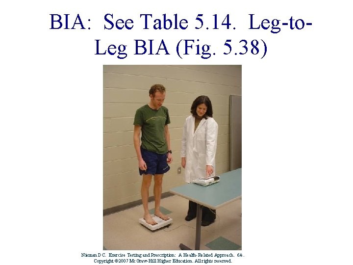 BIA: See Table 5. 14. Leg-to. Leg BIA (Fig. 5. 38) Nieman DC. Exercise