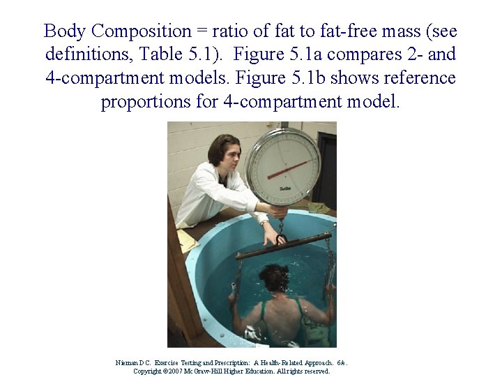 Body Composition = ratio of fat to fat-free mass (see definitions, Table 5. 1).