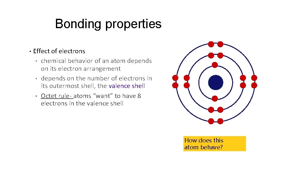 Bonding properties • Effect of electrons • chemical behavior of an atom depends on