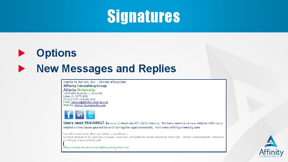 Signatures Options New Messages and Replies 