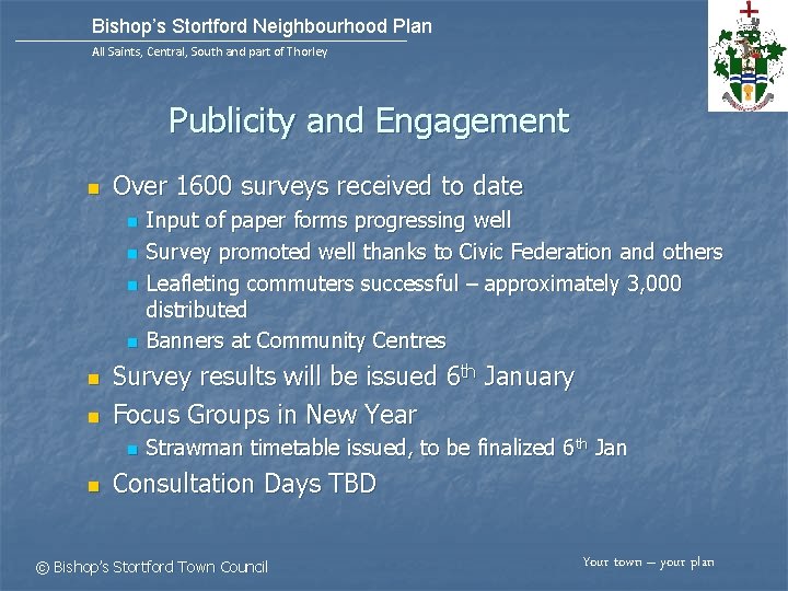 Bishop’s Stortford Neighbourhood Plan All Saints, Central, South and part of Thorley Publicity and