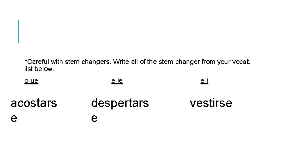 *Careful with stem changers. Write all of the stem changer from your vocab list