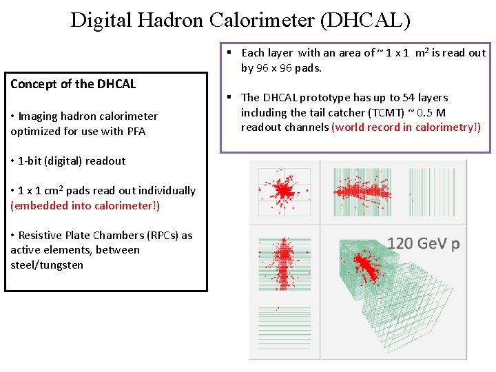 Digital Hadron Calorimeter (DHCAL) Concept of the DHCAL • Imaging hadron calorimeter optimized for