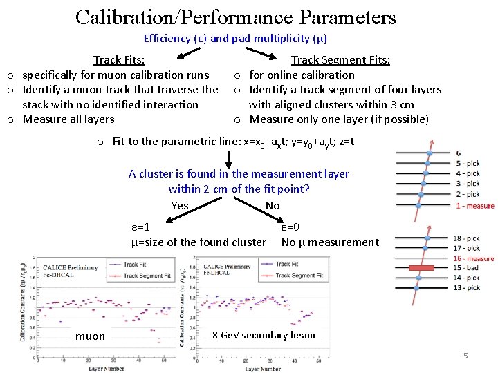 Calibration/Performance Parameters Efficiency (ε) and pad multiplicity (μ) Track Fits: o specifically for muon