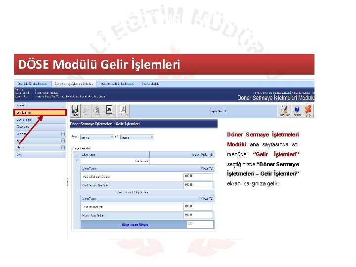 TEFBİS DÖNER SERMAYE İŞLETMELERİ MODÜLÜ DÖSE Modülü Gelir İşlemleri Döner Sermaye İşletmeleri Modülü ana