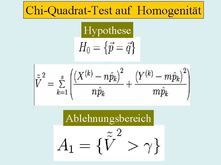 Chi-Quadrat-Test auf Homogenität Hypothese Ablehnungsbereich 