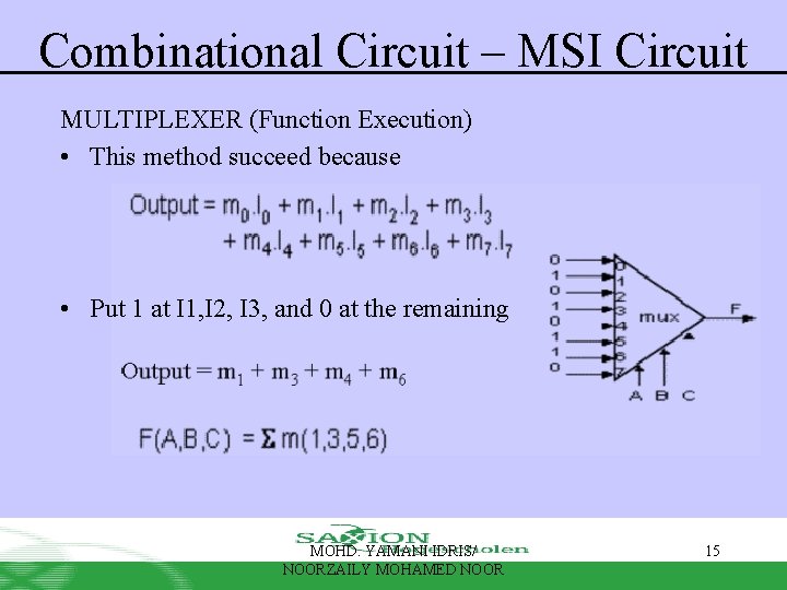 Combinational Circuit – MSI Circuit MULTIPLEXER (Function Execution) • This method succeed because •