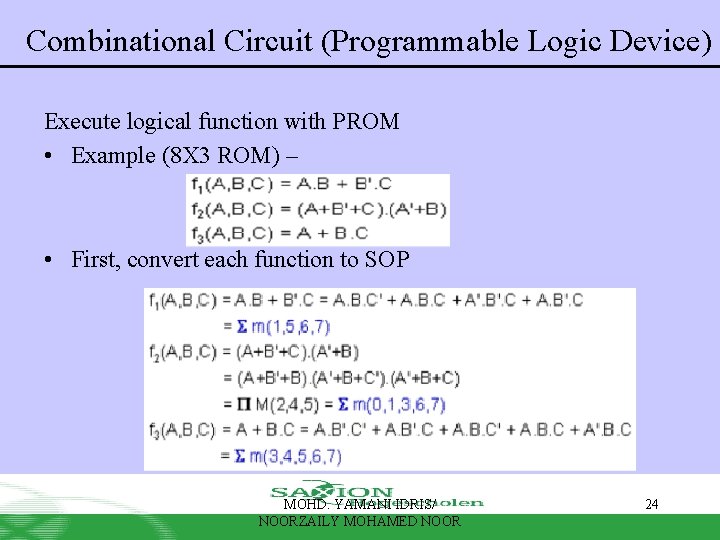 Combinational Circuit (Programmable Logic Device) Execute logical function with PROM • Example (8 X