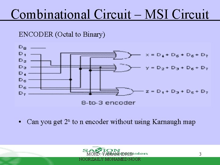 Combinational Circuit – MSI Circuit ENCODER (Octal to Binary) • Can you get 2