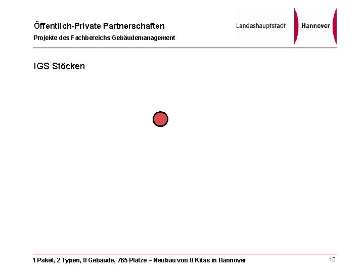 Öffentlich-Private Partnerschaften Projekte des Fachbereichs Gebäudemanagement IGS Stöcken 1 Paket, 2 Typen, 8 Gebäude,