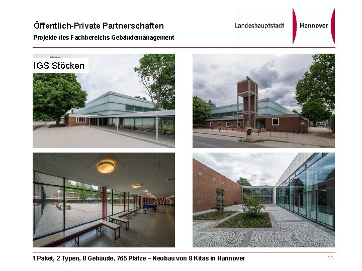 Öffentlich-Private Partnerschaften Projekte des Fachbereichs Gebäudemanagement IGS Stöcken 1 Paket, 2 Typen, 8 Gebäude,