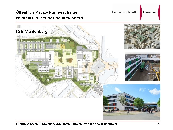 Öffentlich-Private Partnerschaften Projekte des Fachbereichs Gebäudemanagement IGS Mühlenberg 1 Paket, 2 Typen, 8 Gebäude,