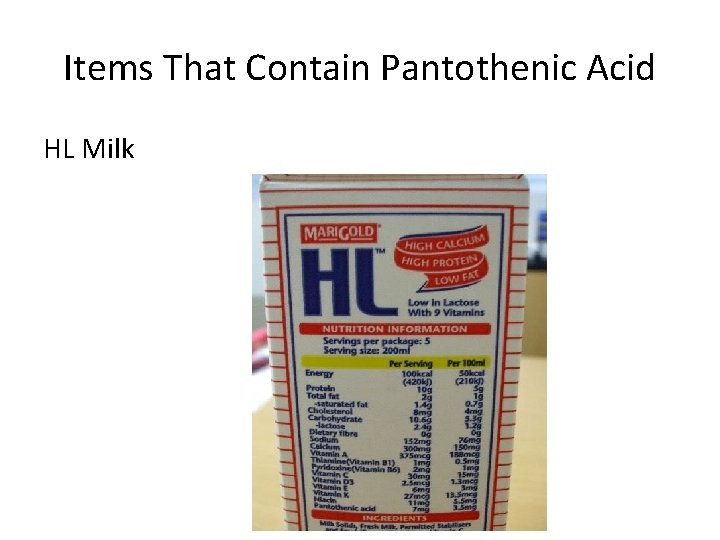 Items That Contain Pantothenic Acid HL Milk 