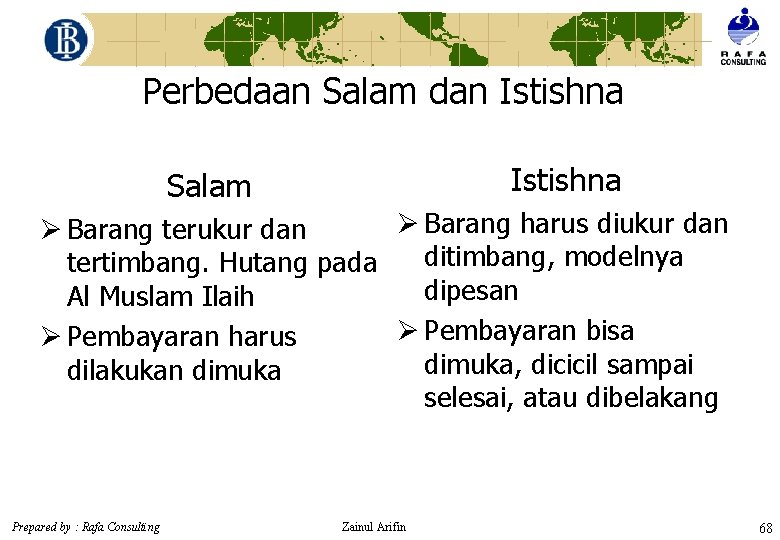 Perbedaan Salam dan Istishna Salam Ø Barang harus diukur dan Ø Barang terukur dan