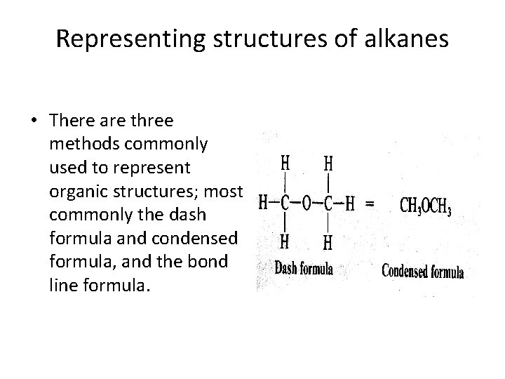 Representing structures of alkanes • There are three methods commonly used to represent organic Representing structures of alkanes • There are three methods commonly used to represent organic