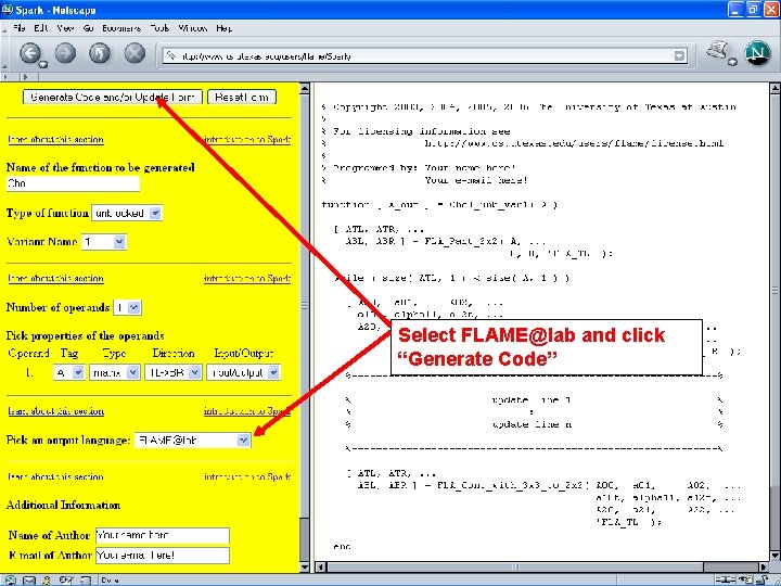 Select FLAME@lab and click “Generate Code” 