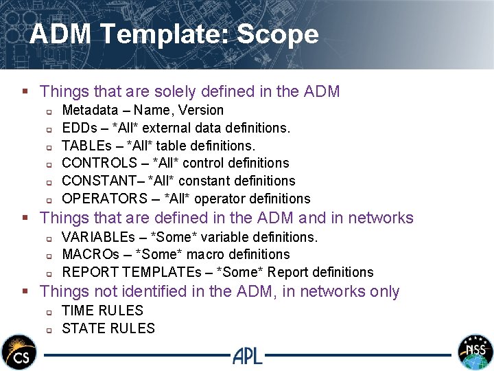 ADM Template: Scope § Things that are solely defined in the ADM q q