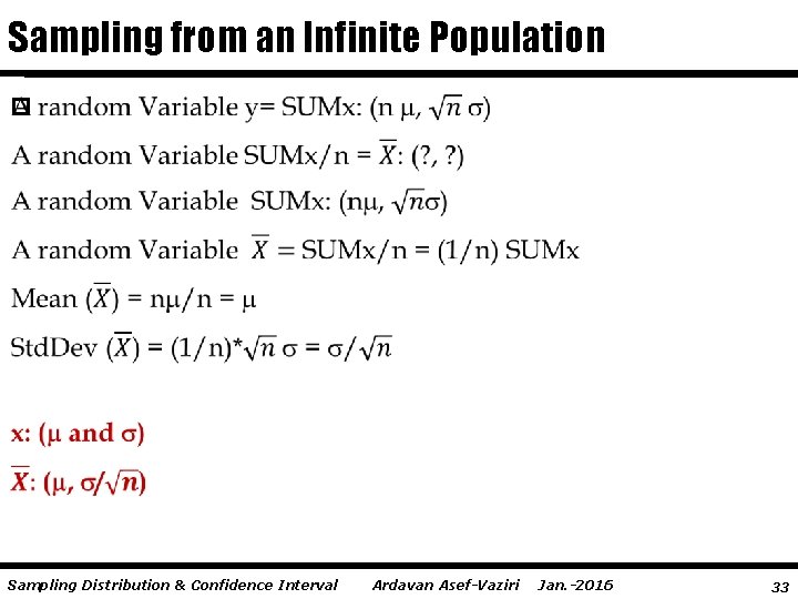 Sampling from an Infinite Population p Sampling Distribution & Confidence Interval Ardavan Asef-Vaziri Jan.