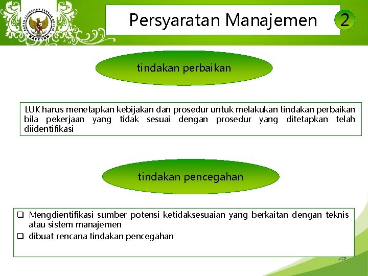 Persyaratan Manajemen 2 tindakan perbaikan LUK harus menetapkan kebijakan dan prosedur untuk melakukan tindakan