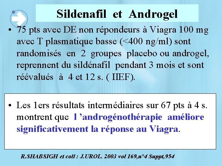 Sildenafil et Androgel • 75 pts avec DE non répondeurs à Viagra 100 mg