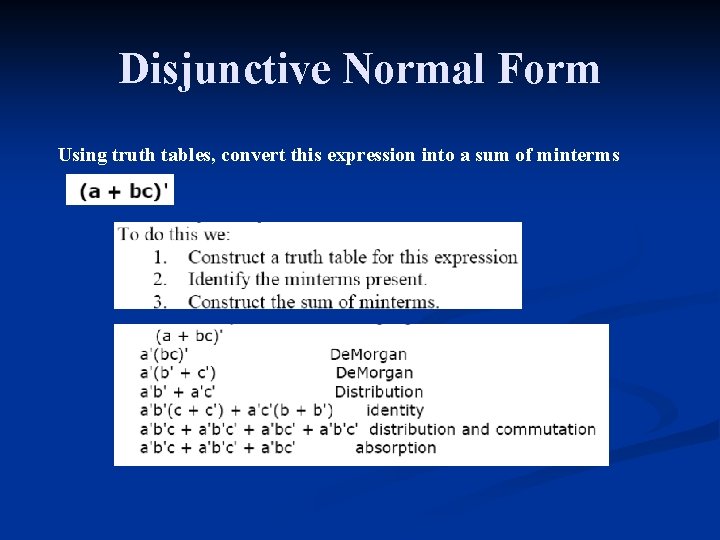 Disjunctive Normal Form Using truth tables, convert this expression into a sum of minterms