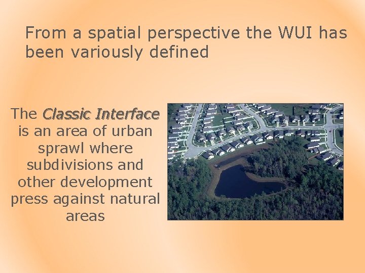 From a spatial perspective the WUI has been variously defined The Classic Interface is