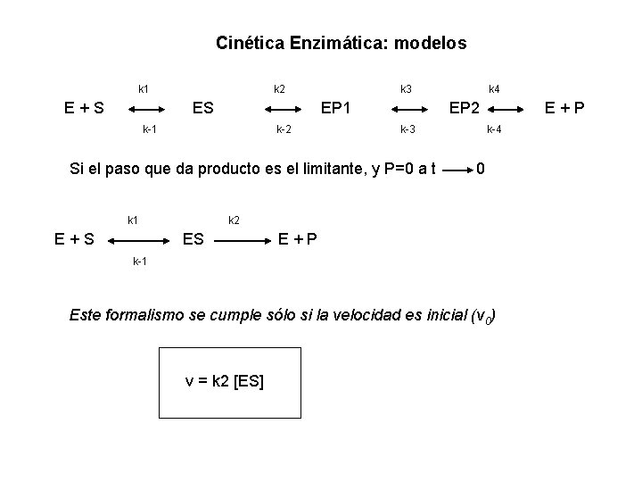 Cinética Enzimática: modelos k 1 E+S k 2 ES k 3 EP 1 k-2