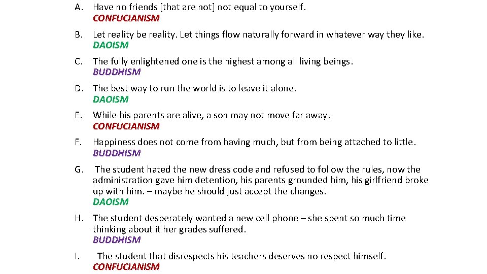 A. Have no friends [that are not] not equal to yourself. CONFUCIANISM B. Let