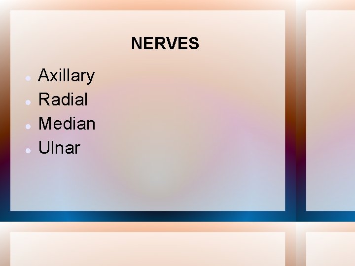 NERVES Axillary Radial Median Ulnar 