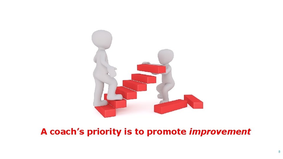 Coaching A coach’s priority is to promote improvement 8 