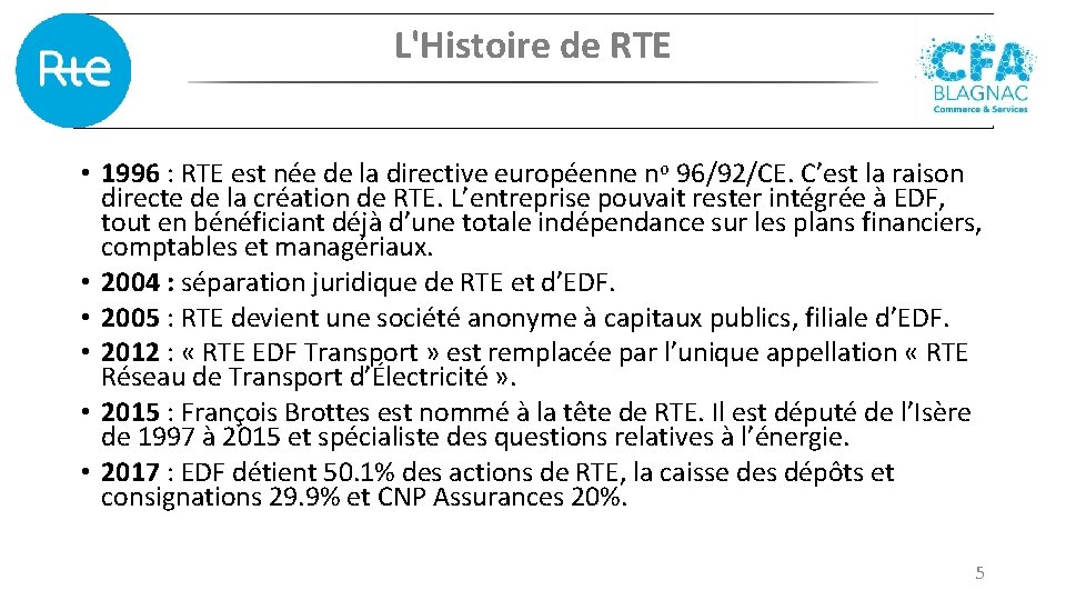 L'Histoire de RTE • 1996 : RTE est née de la directive européenne no