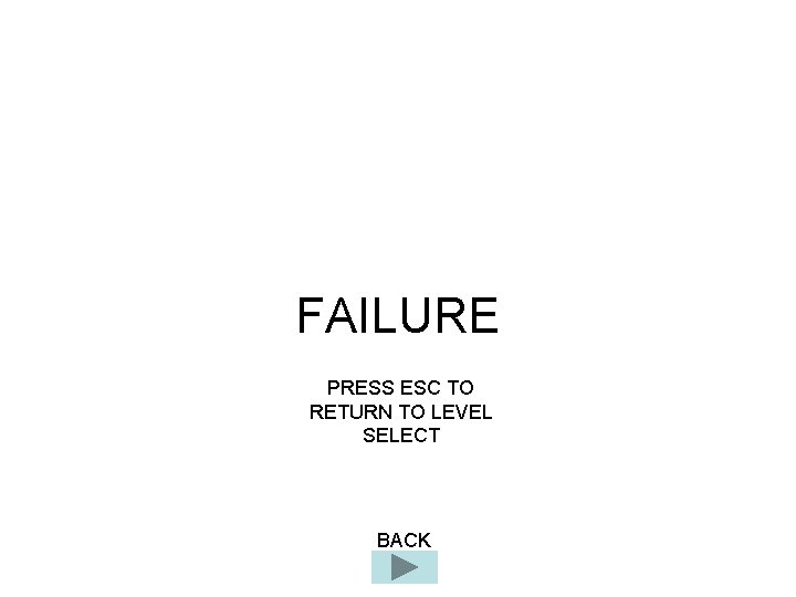 FAILURE PRESS ESC TO RETURN TO LEVEL SELECT BACK 