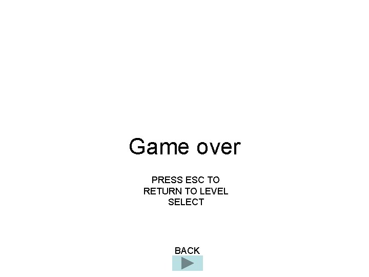 Game over PRESS ESC TO RETURN TO LEVEL SELECT BACK 